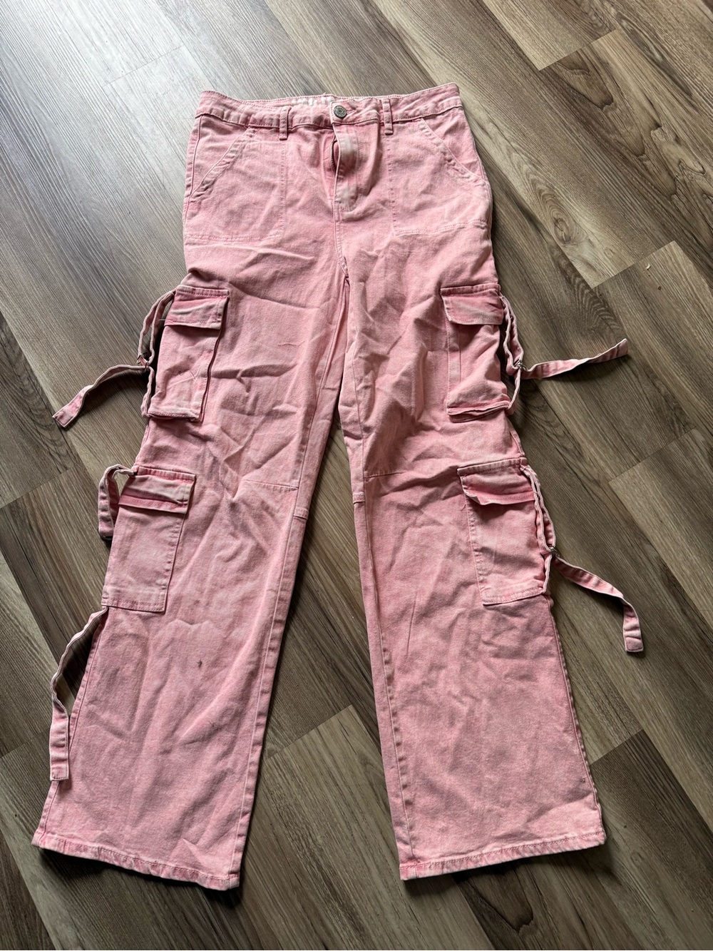 VIP Dusty Pink Cargo Wide-Leg Jeans with Side Ties